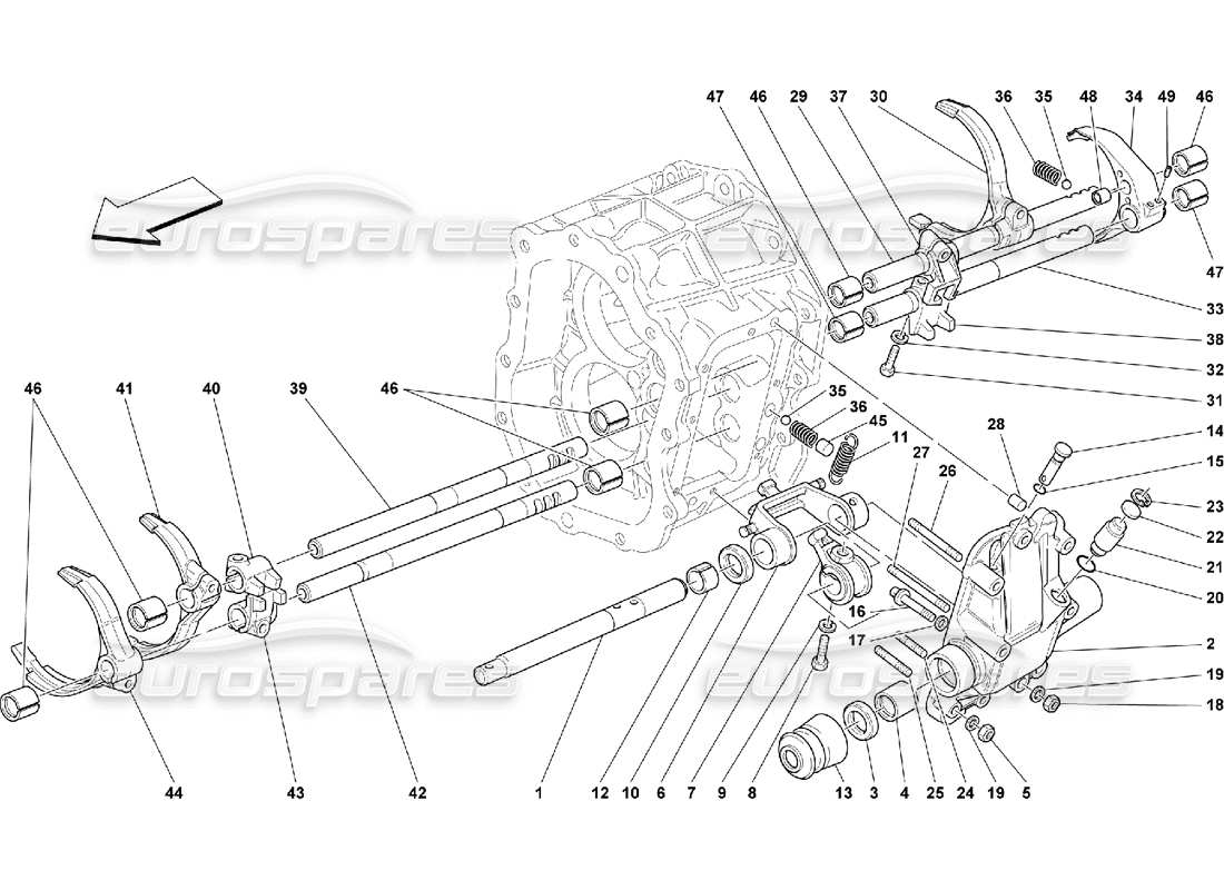 ferrari 550 maranello diagrama de piezas de los controles internos de la caja de cambios