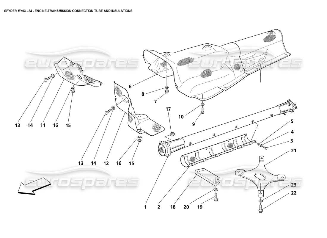 maserati 4200 spyder (2003) motor - diagrama de piezas de aisladores y tubos de conexiones de transmisión