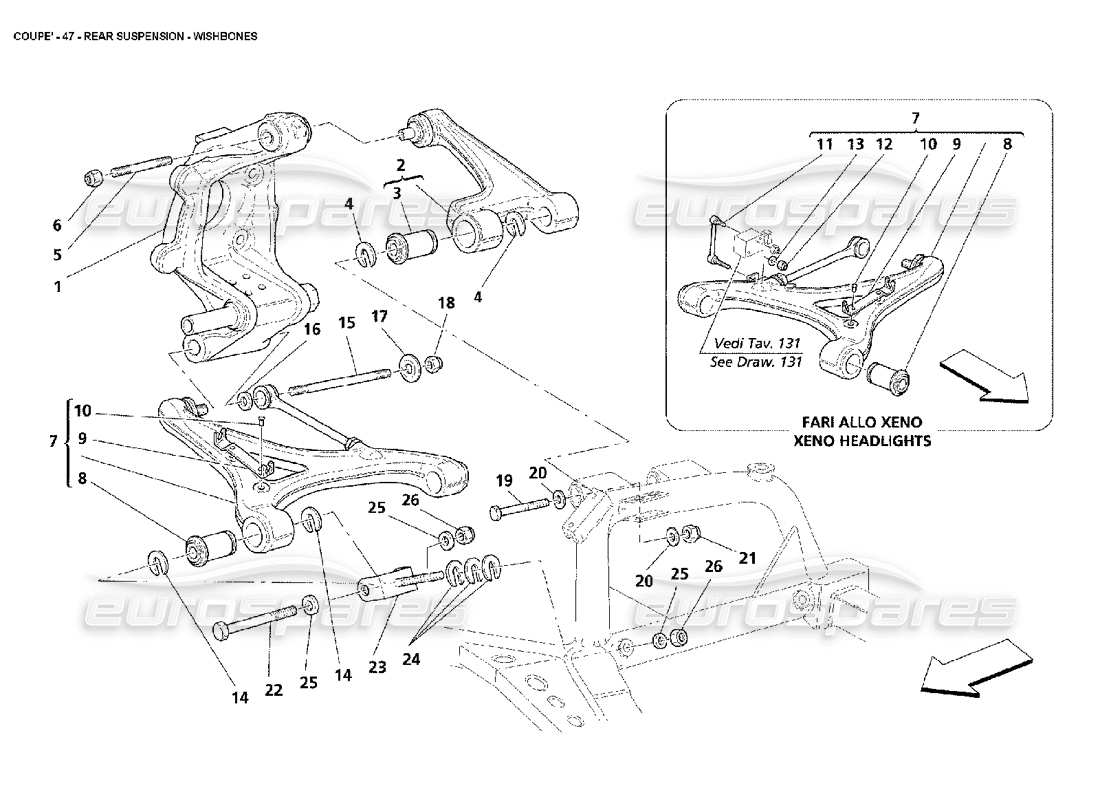 maserati 4200 coupe (2002) suspensión trasera - diagrama de piezas de horquillas