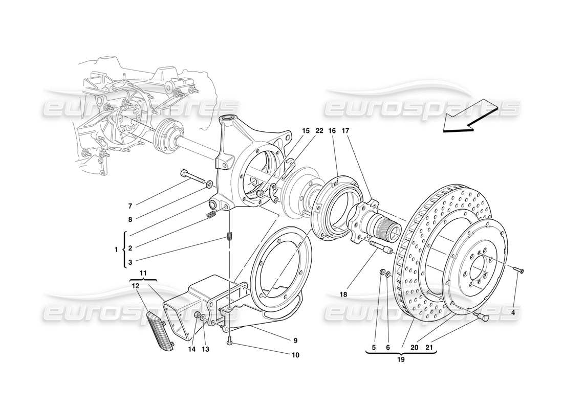 ferrari f50 disco de freno trasero y soporte de buje diagrama de piezas