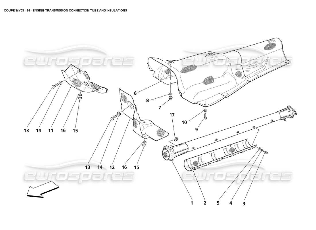 maserati 4200 coupe (2003) tubo de conexión de transmisión del motor y aislamientos. diagrama de piezas