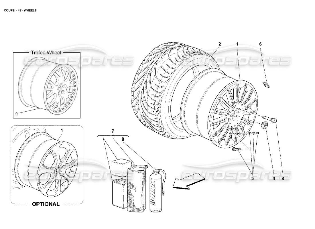 maserati 4200 coupe (2002) diagrama de piezas de ruedas