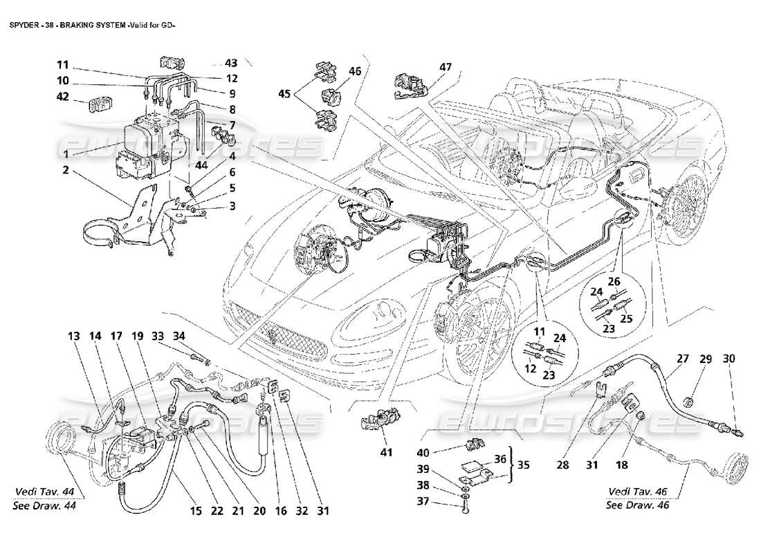 maserati 4200 spyder (2002) sistema de frenos -válido para gd diagrama de piezas