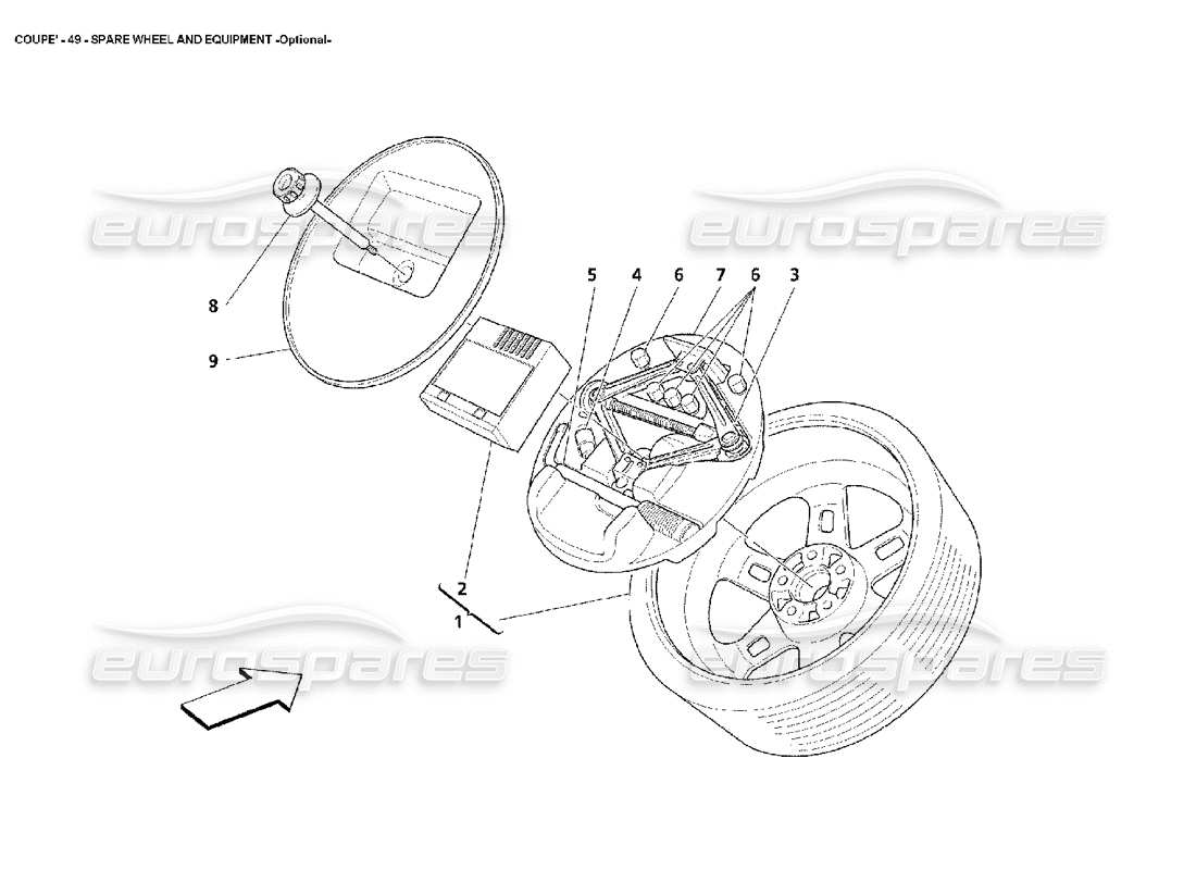 maserati 4200 coupe (2002) rueda de repuesto y equipo: opcional diagrama de piezas