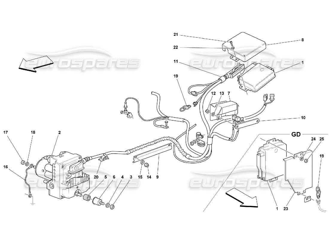 ferrari 550 maranello diagrama de piezas de la unidad de control y equipo hidráulico para el sistema abs-asr
