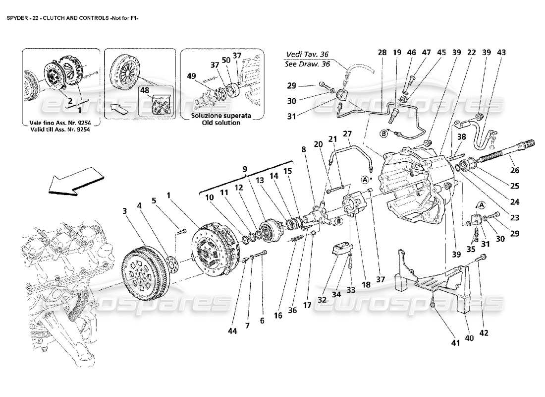 maserati 4200 spyder (2002) embrague y controles: no para f1 diagrama de piezas
