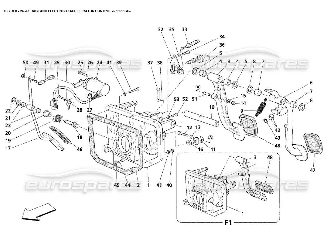 maserati 4200 spyder (2002) pedales y control electrónico del acelerador - no para gd diagrama de piezas