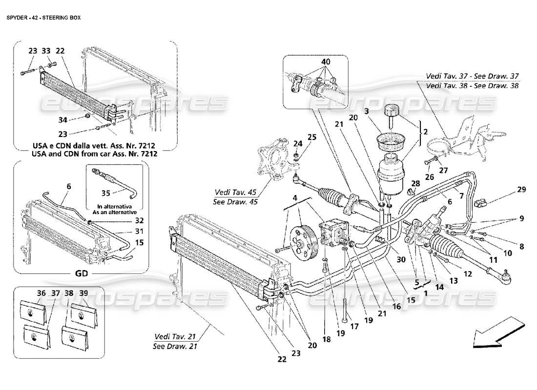 maserati 4200 spyder (2002) caja de dirección diagrama de piezas