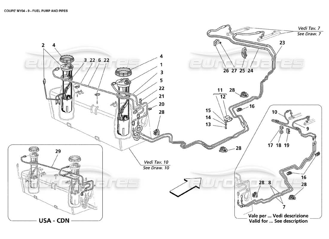 maserati 4200 coupe (2004) bomba de combustible y tuberías diagrama de piezas
