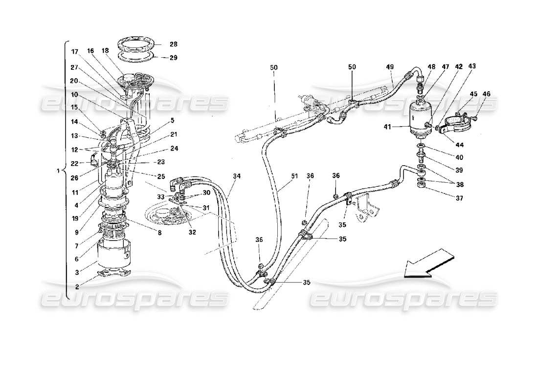 ferrari 512 m diagrama de piezas de la bomba de combustible y las tuberías