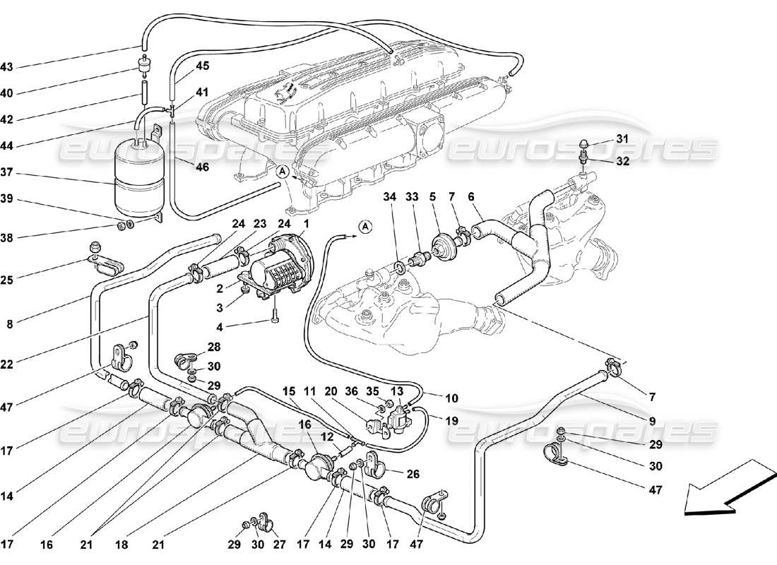 ferrari 550 maranello diagrama de piezas de la bomba de aire secundario