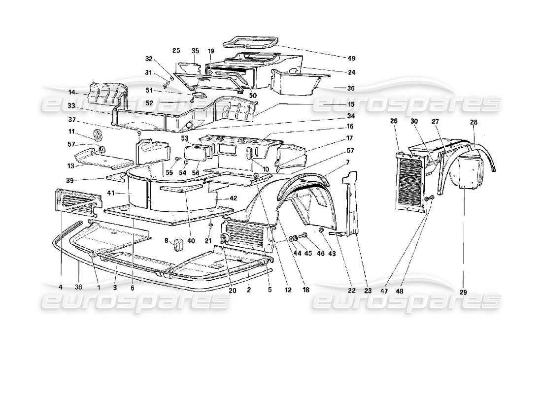 ferrari 512 m cuerpo - componentes internos diagrama de piezas