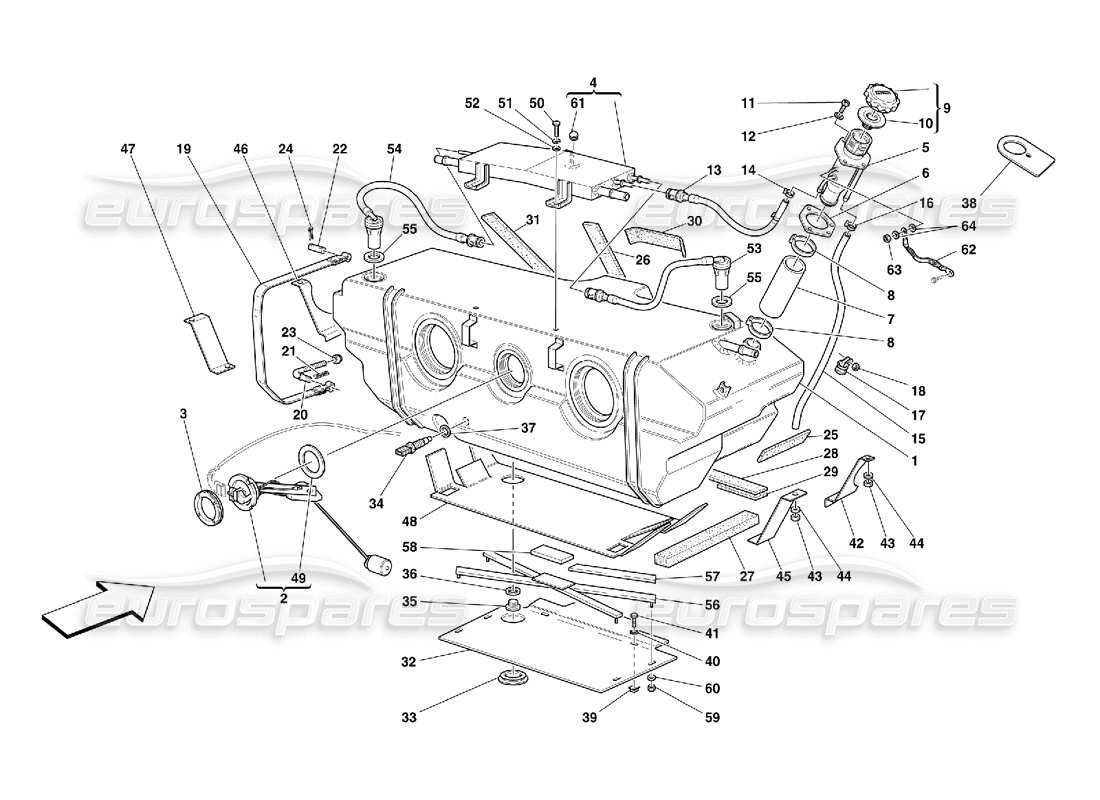 ferrari 456 m gt/m gta tanque de combustible: válido para ee. uu. my 2000 y cdn my 2000 diagrama de piezas