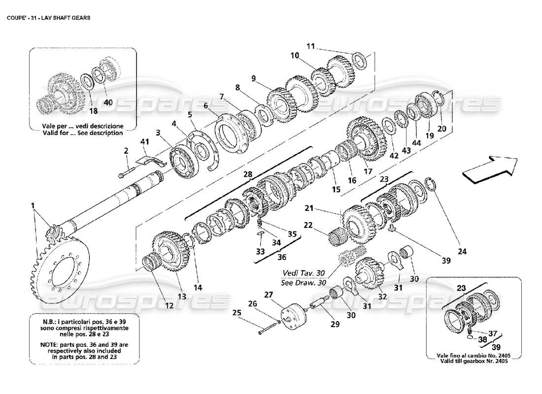 maserati 4200 coupe (2002) diagrama de piezas de engranajes del eje de apoyo