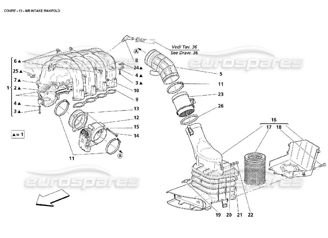 maserati 4200 coupe (2002) diagrama de piezas del colector de admisión de aire