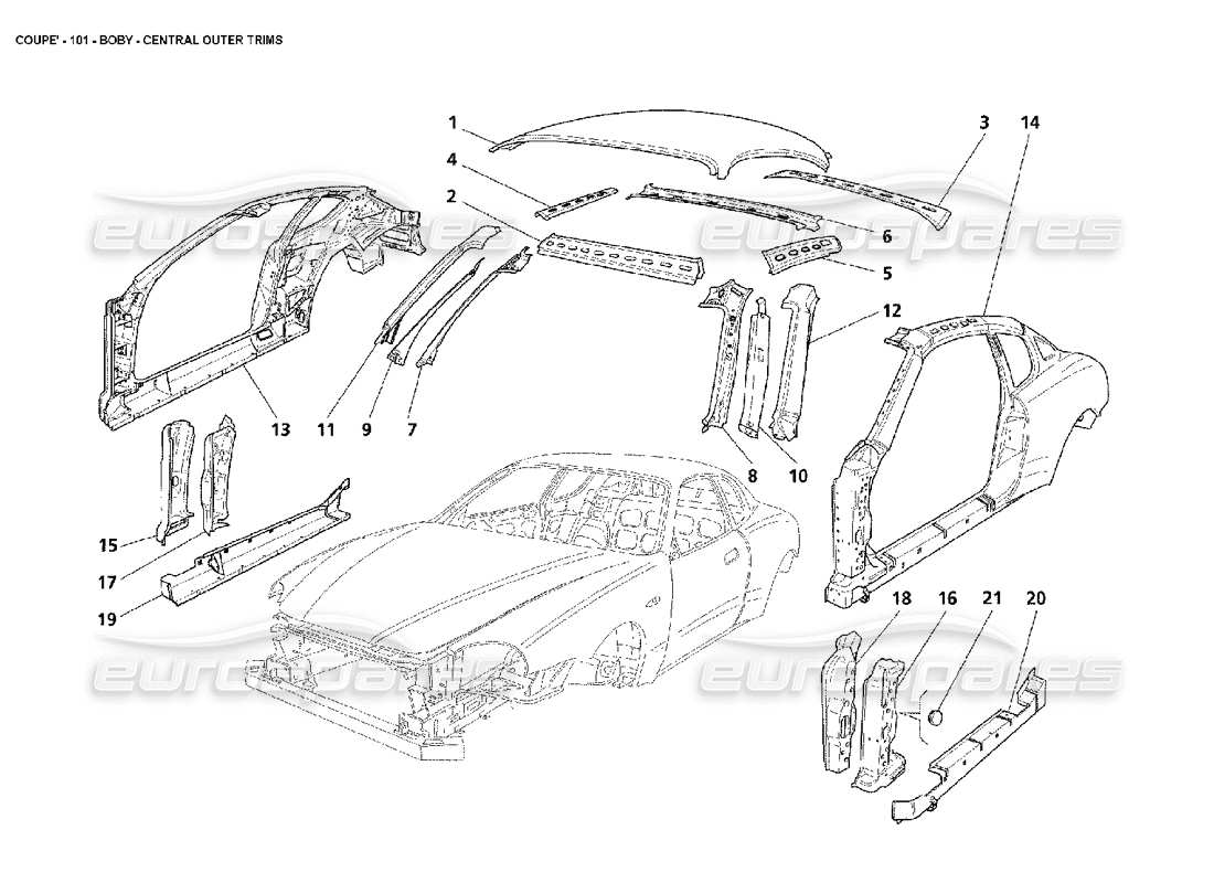 maserati 4200 coupe (2002) diagrama de piezas de los embellecedores exteriores centrales de la carrocería