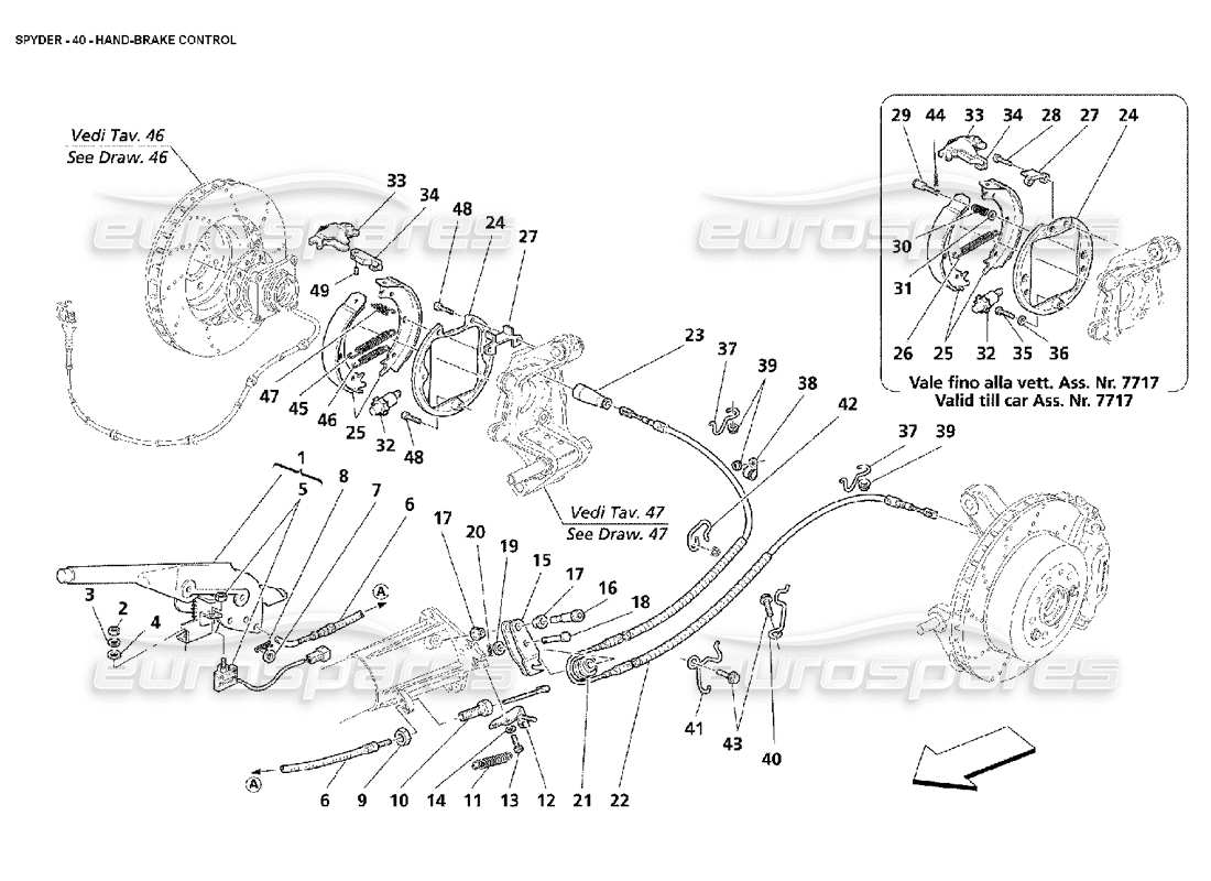 maserati 4200 spyder (2002) control del freno de mano diagrama de piezas