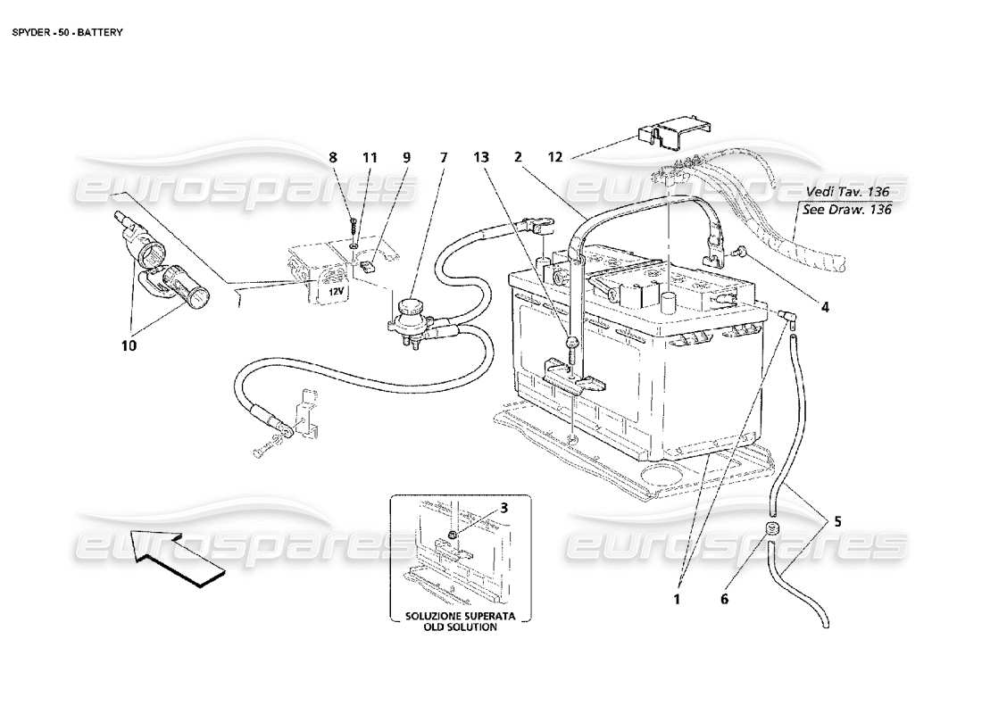 maserati 4200 spyder (2002) batería diagrama de piezas