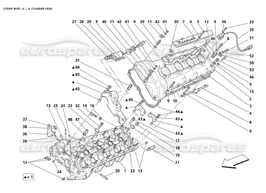 maserati 4200 coupe (2003) diagrama de piezas de la culata del cilindro izquierdo