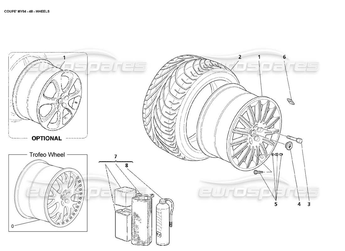 maserati 4200 coupe (2004) ruedas diagrama de piezas