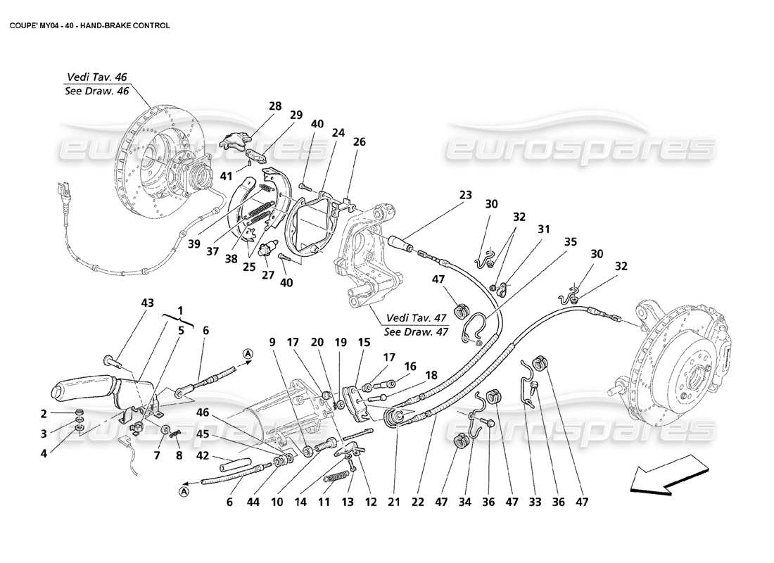 maserati 4200 coupe (2004) control del freno de mano diagrama de piezas
