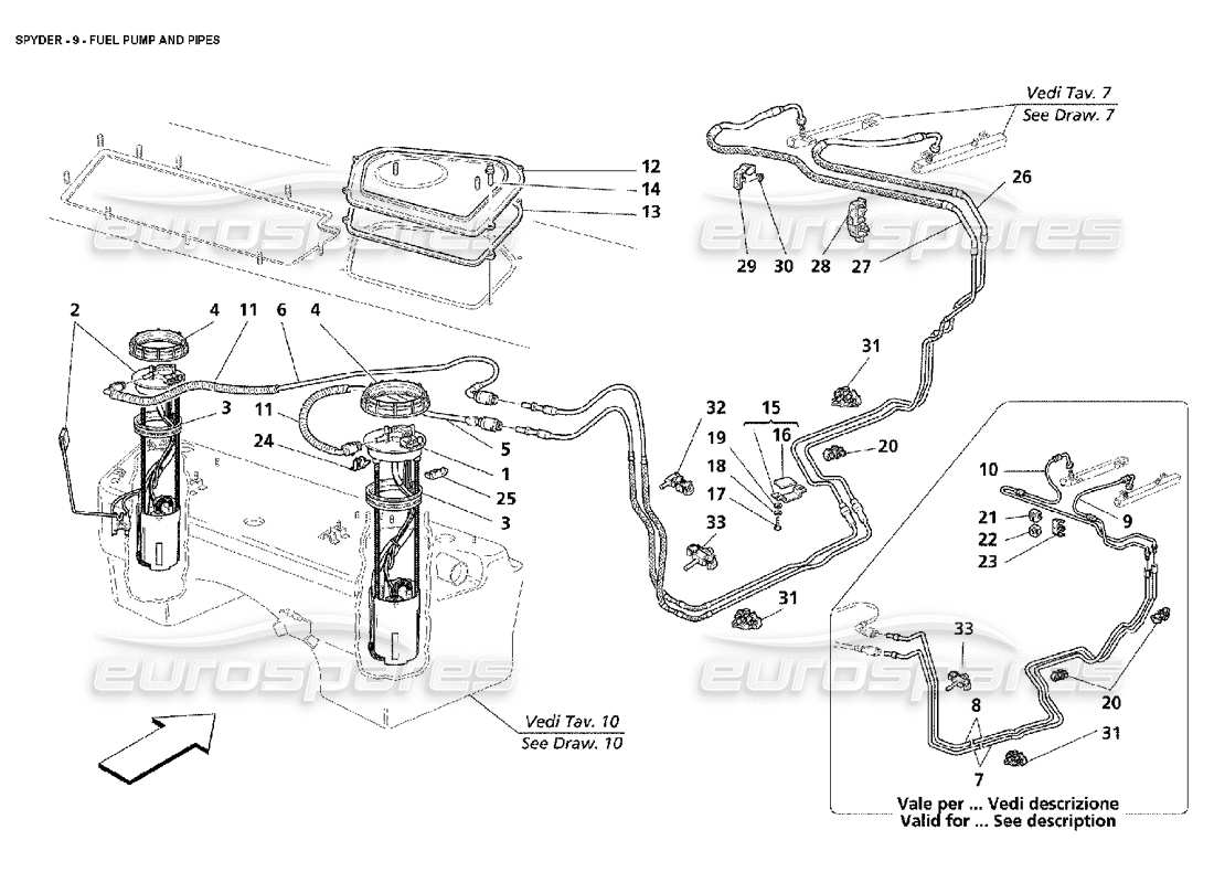 maserati 4200 spyder (2002) bomba de combustible y tuberías diagrama de piezas