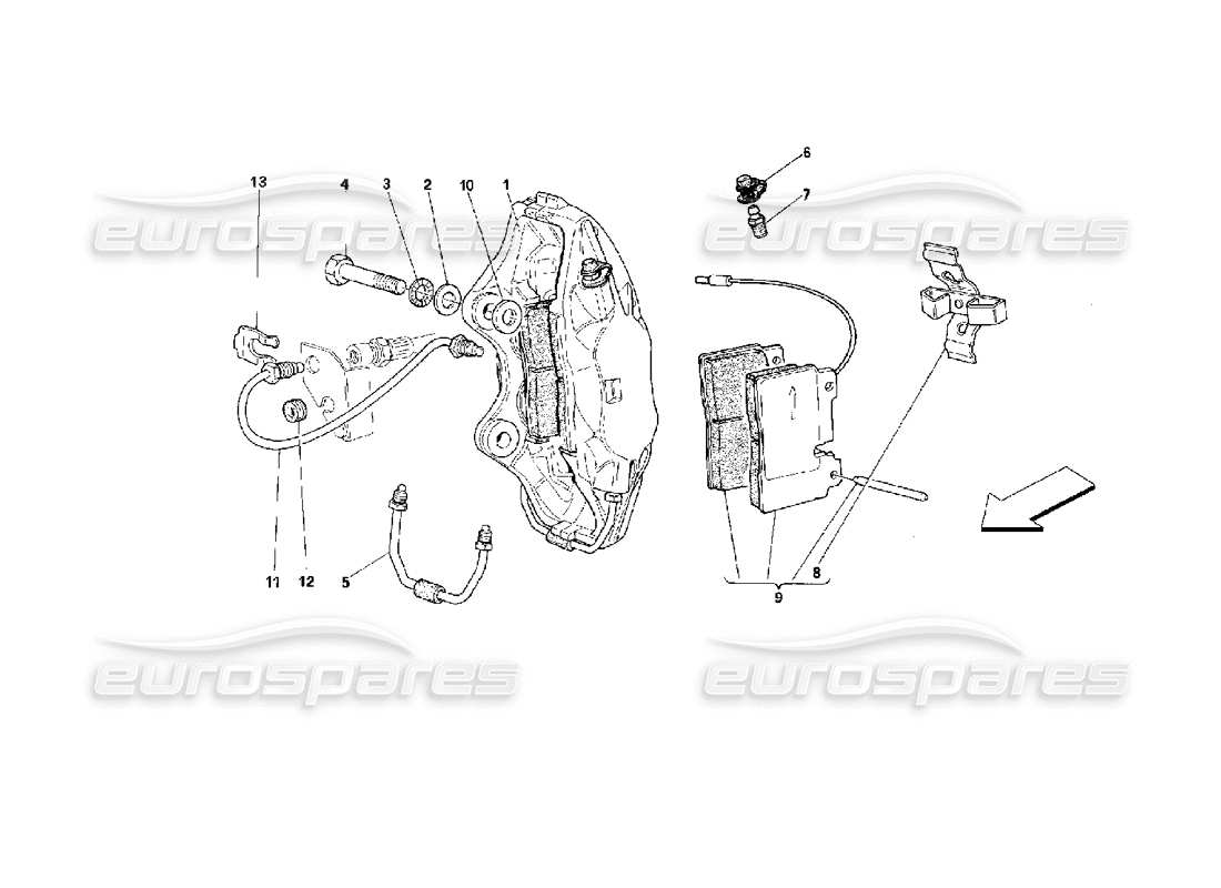 ferrari 512 m diagrama de piezas de las pinzas de frenos delanteros