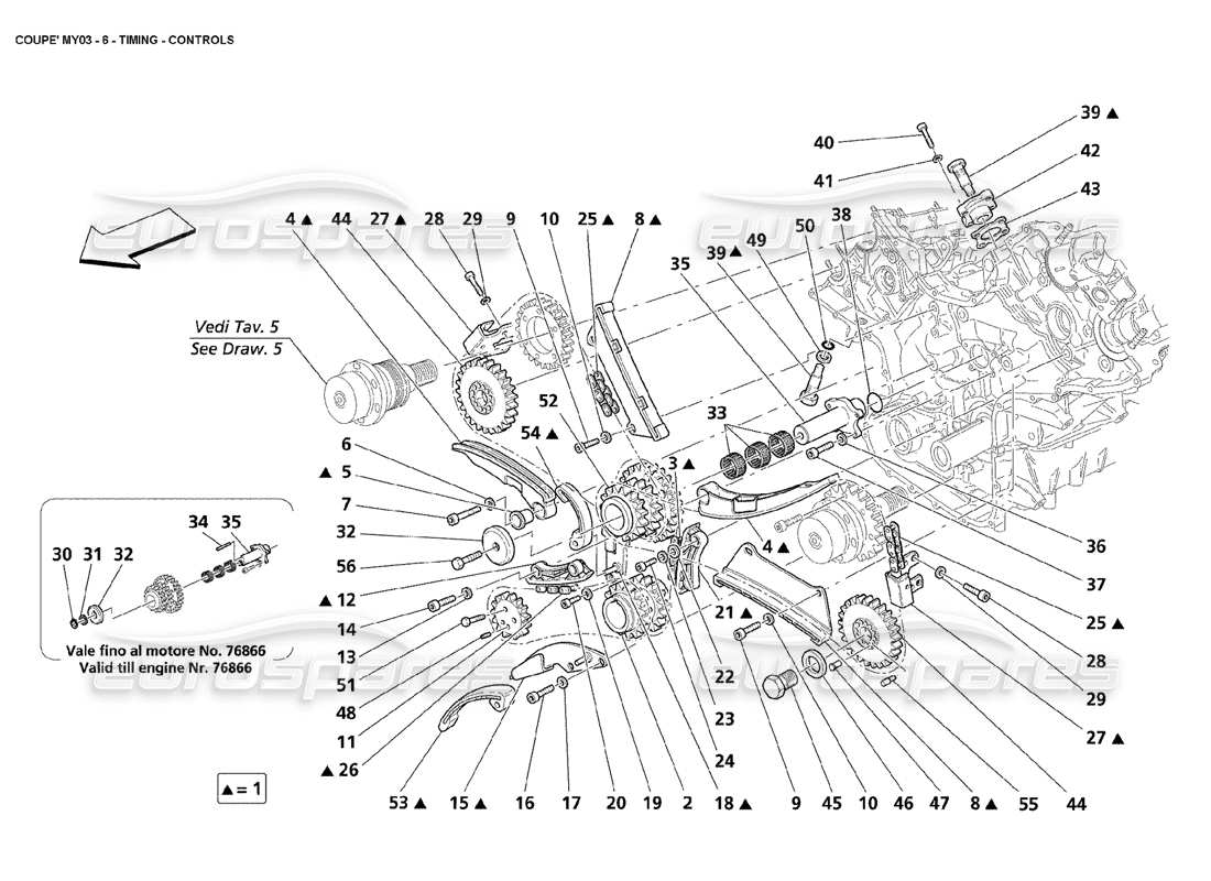 maserati 4200 coupe (2003) sincronización: diagrama de piezas de controles