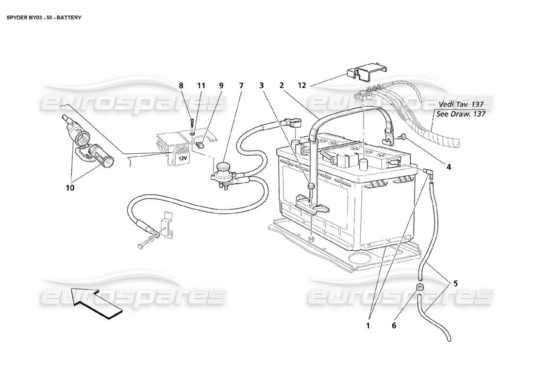 maserati 4200 spyder (2003) diagrama de piezas de la batería