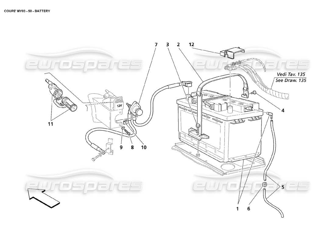 maserati 4200 coupe (2003) diagrama de piezas de la batería