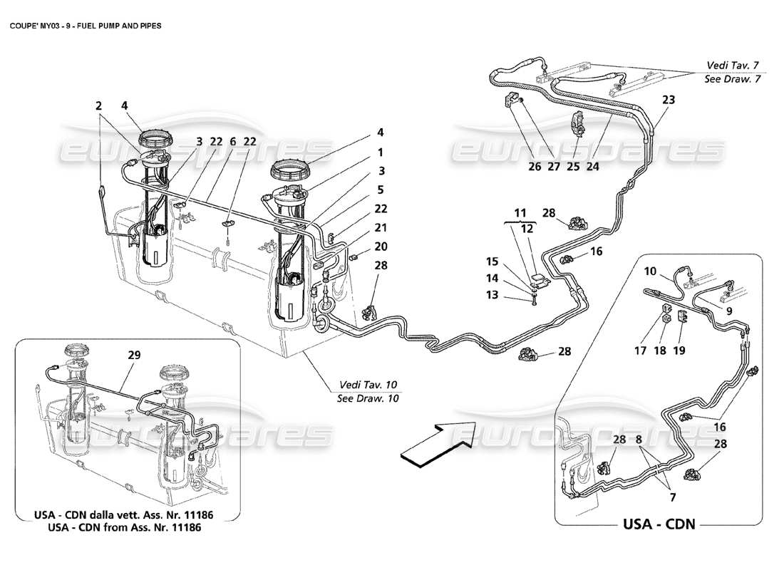 maserati 4200 coupe (2003) diagrama de piezas de bombas y tuberías de combustible