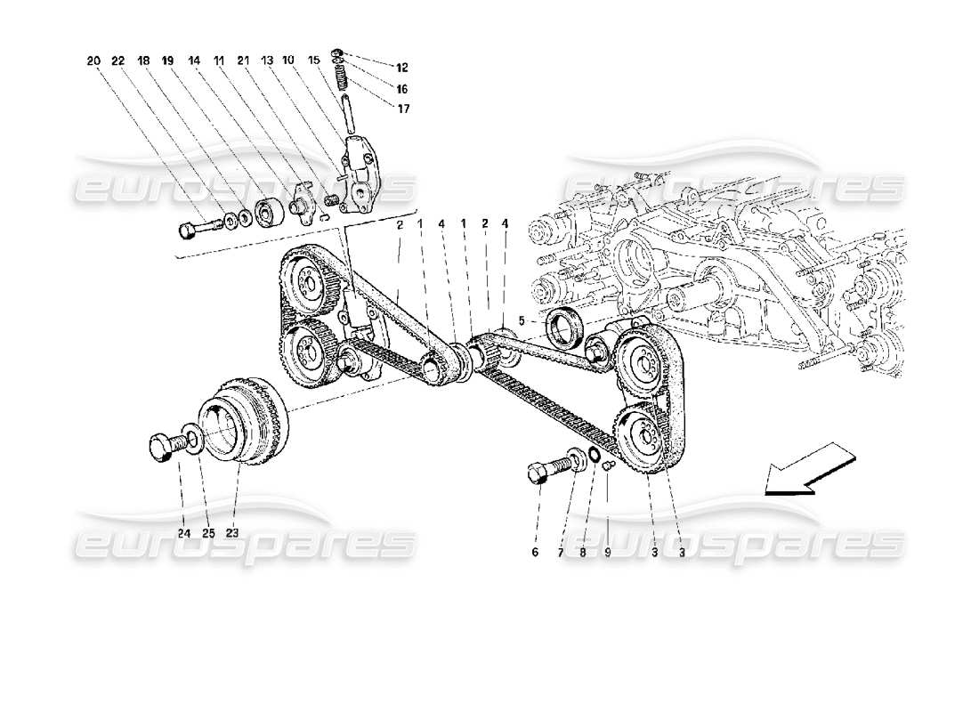 ferrari 512 m sistema de sincronización - controles diagrama de piezas