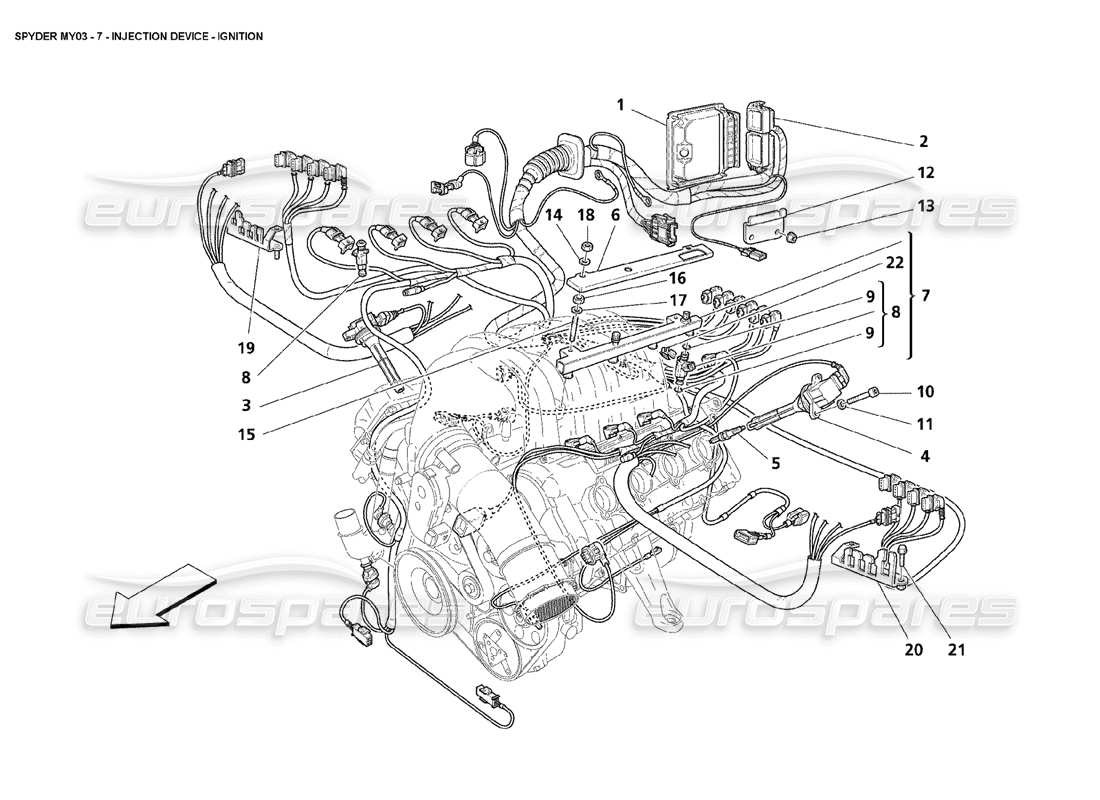 maserati 4200 spyder (2003) dispositivo de inyección - encendido diagrama de piezas