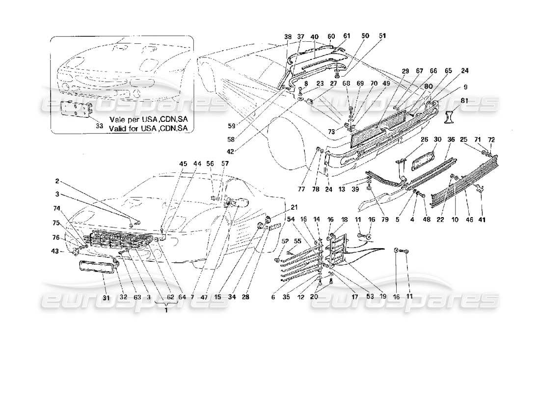 ferrari 512 m diagrama de piezas de acabado externo