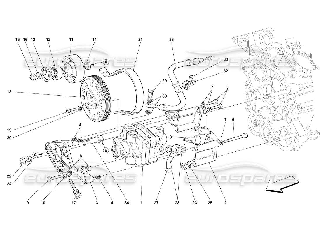 ferrari 456 m gt/m gta diagrama de piezas de las bombas de dirección hidráulica