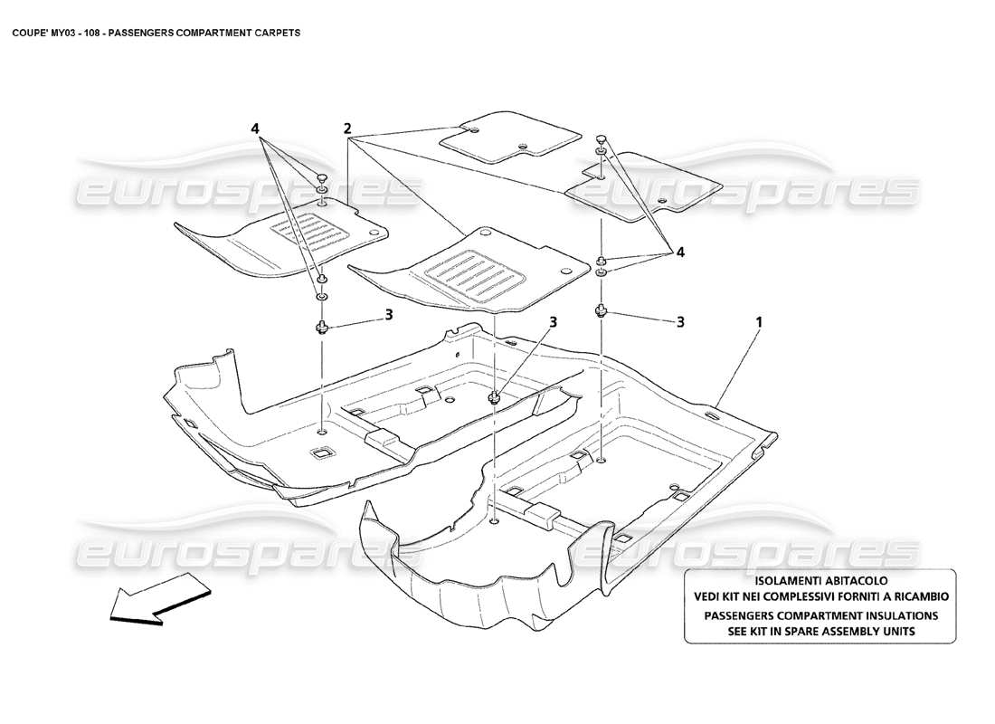 maserati 4200 coupe (2003) diagrama de piezas de las alfombras del compartimento de pasajeros