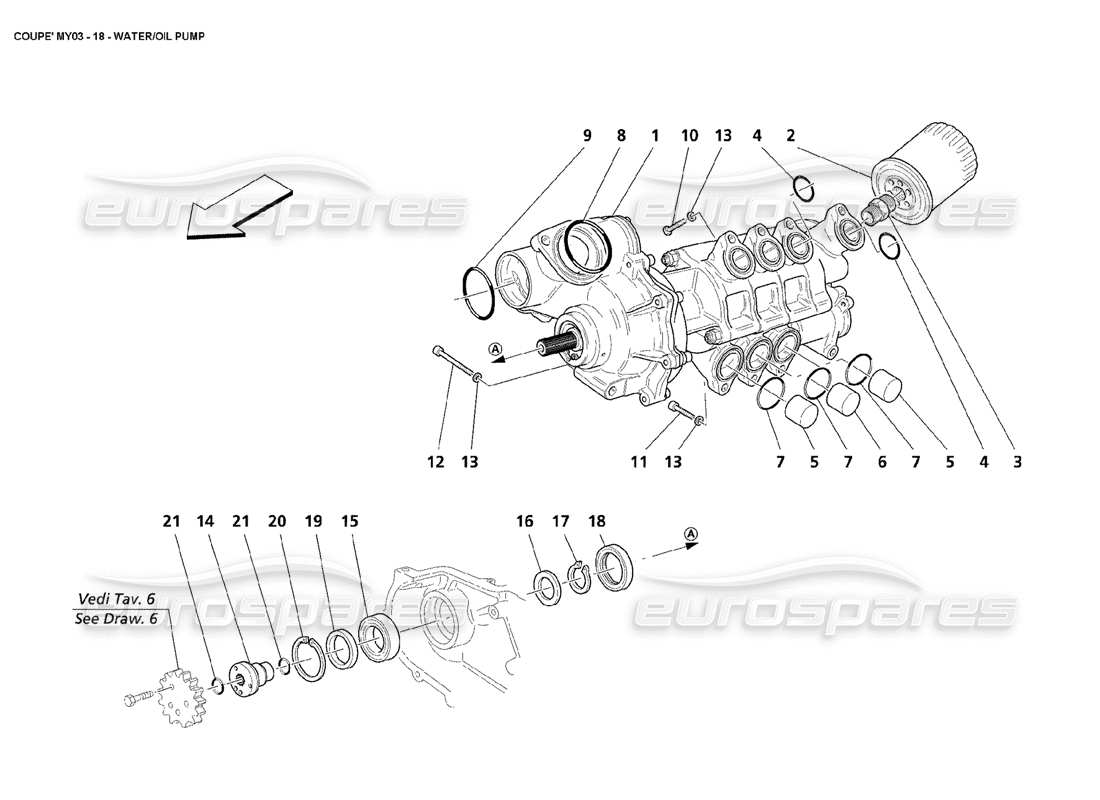 maserati 4200 coupe (2003) diagrama de piezas de la bomba de agua-aceite