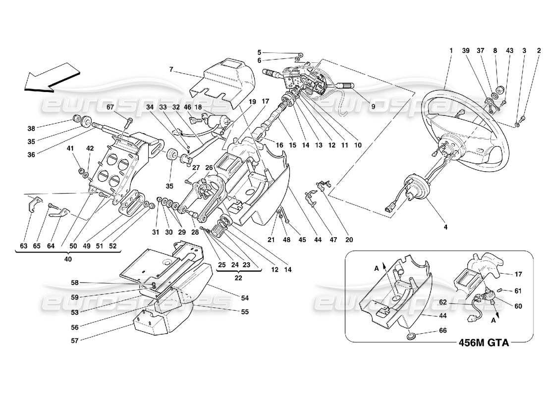 ferrari 456 m gt/m gta columna de dirección diagrama de piezas
