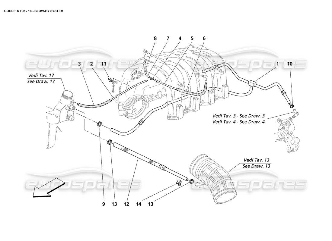 maserati 4200 coupe (2003) soplado - por diagrama de piezas del sistema