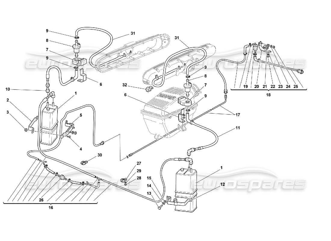 ferrari 550 maranello dispositivo antievaporación - válido para usa my 99 y cdn my 99 diagrama de piezas
