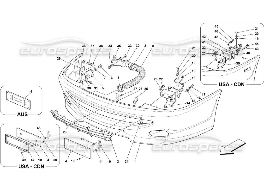 ferrari 550 maranello diagrama de piezas del parachoques delantero