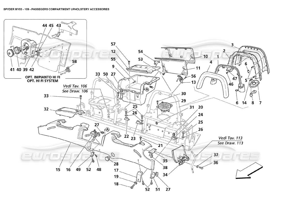 maserati 4200 spyder (2003) diagrama de piezas de accesorios de tapicería del habitáculo