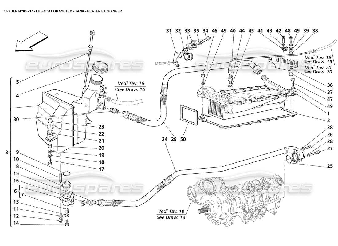 maserati 4200 spyder (2003) sistema de lubricación - tanque - intercambiador de calentador diagrama de piezas