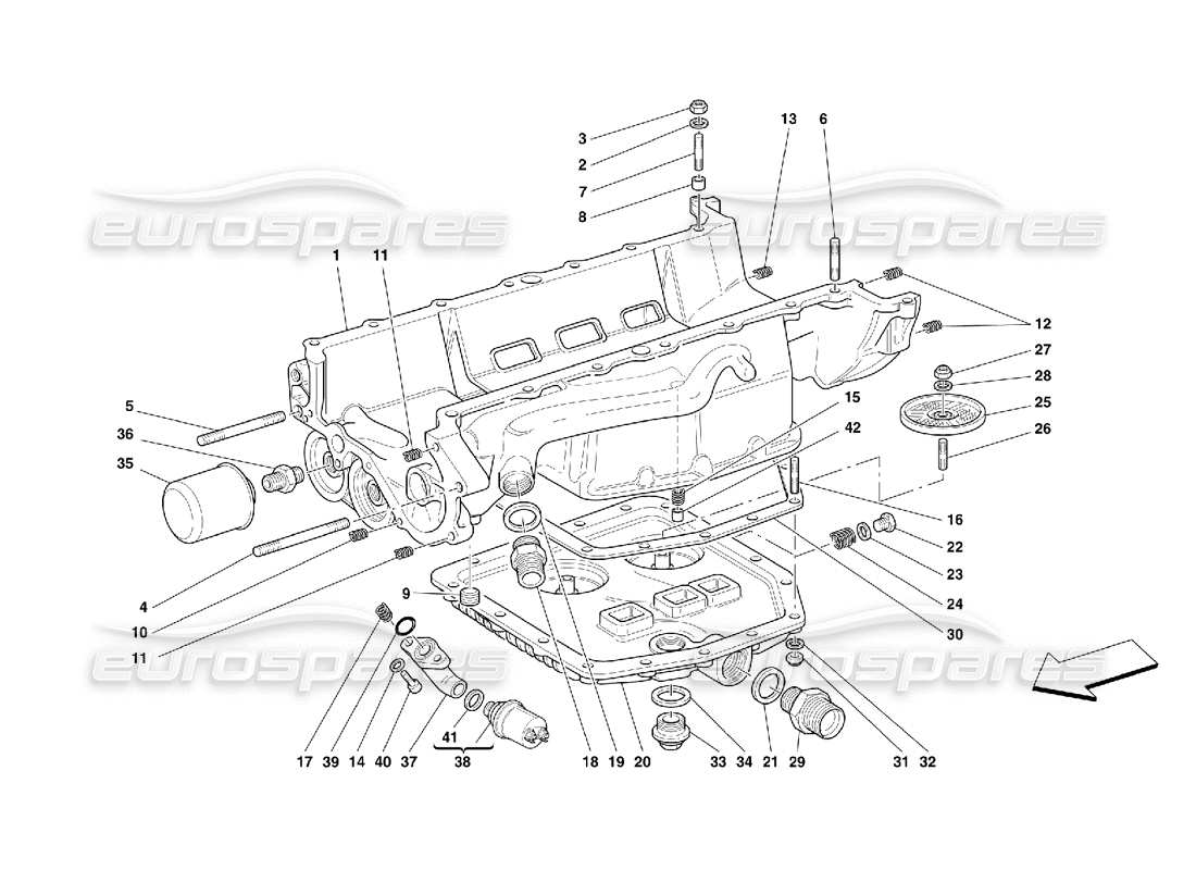 ferrari 456 m gt/m gta lubricación: diagrama de piezas de filtros y cárteres de aceite