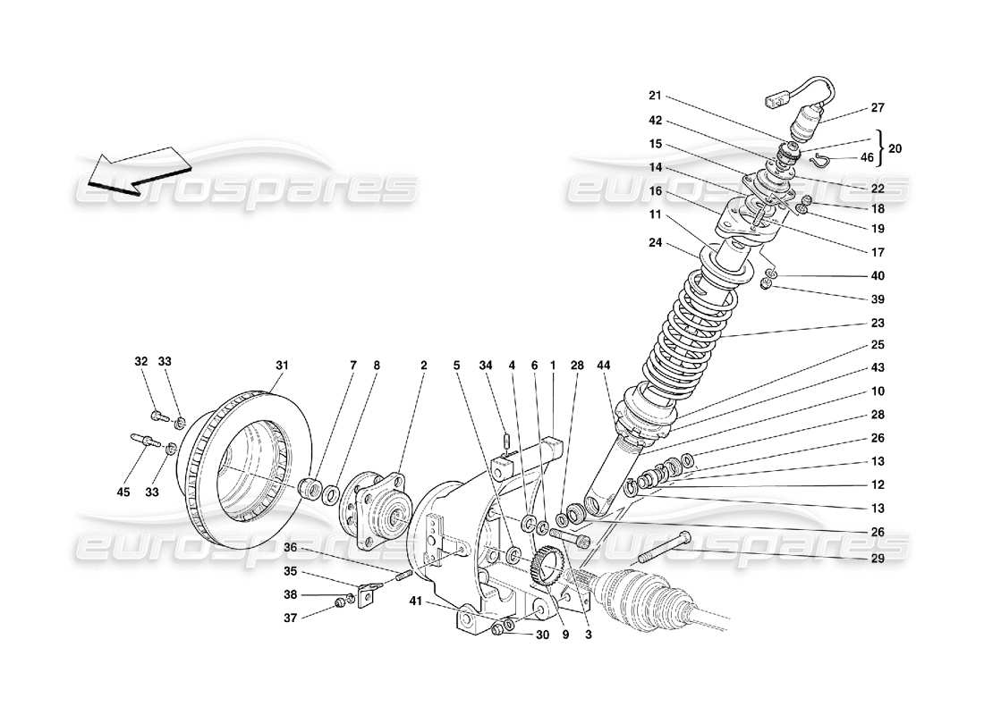 ferrari 456 m gt/m gta suspensión trasera - amortiguador y disco de freno diagrama de piezas