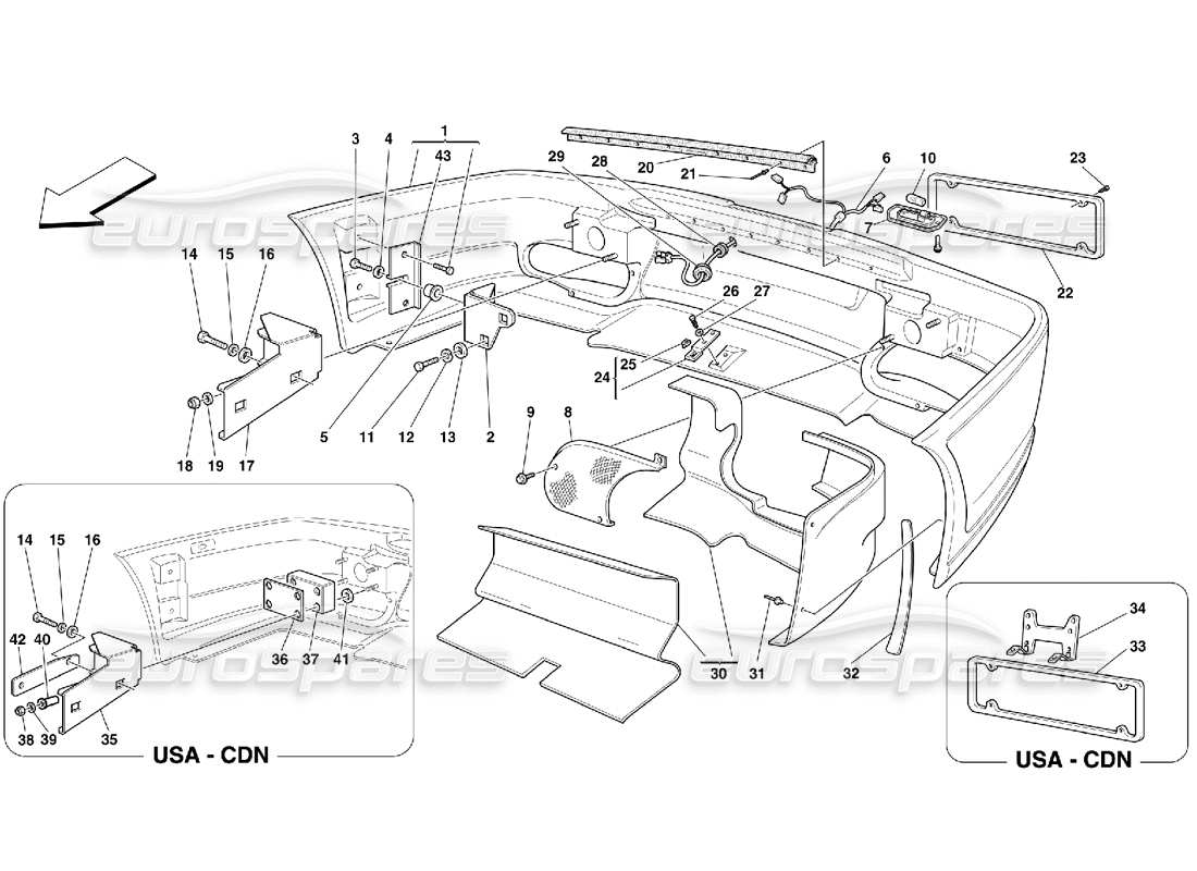 ferrari 550 maranello diagrama de piezas del parachoques trasero