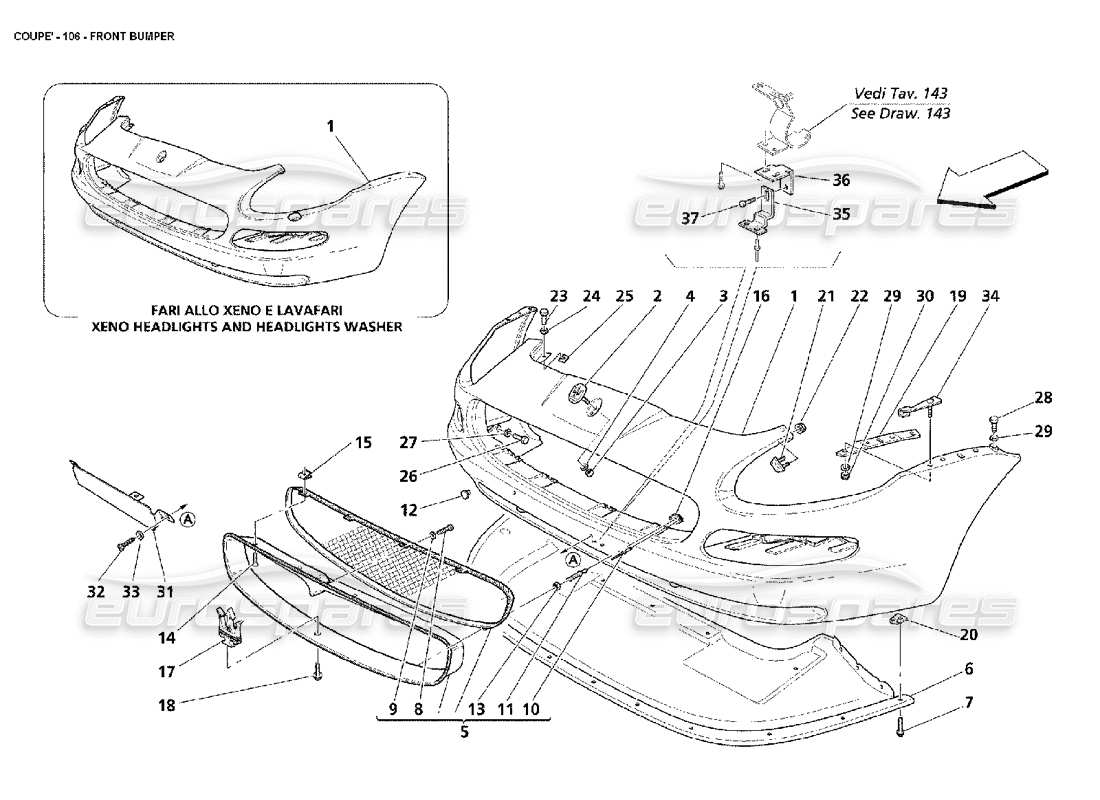 maserati 4200 coupe (2002) diagrama de piezas del parachoques delantero