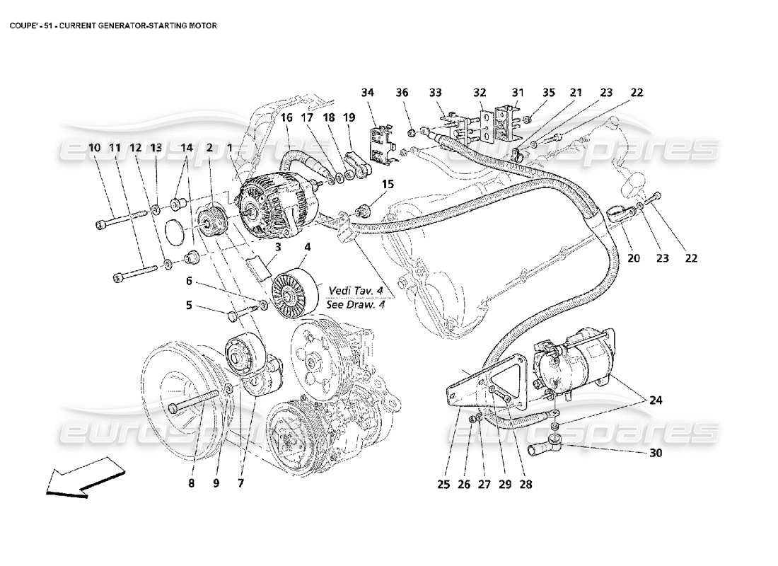maserati 4200 coupe (2002) diagrama de piezas del motor de arranque del generador de corriente