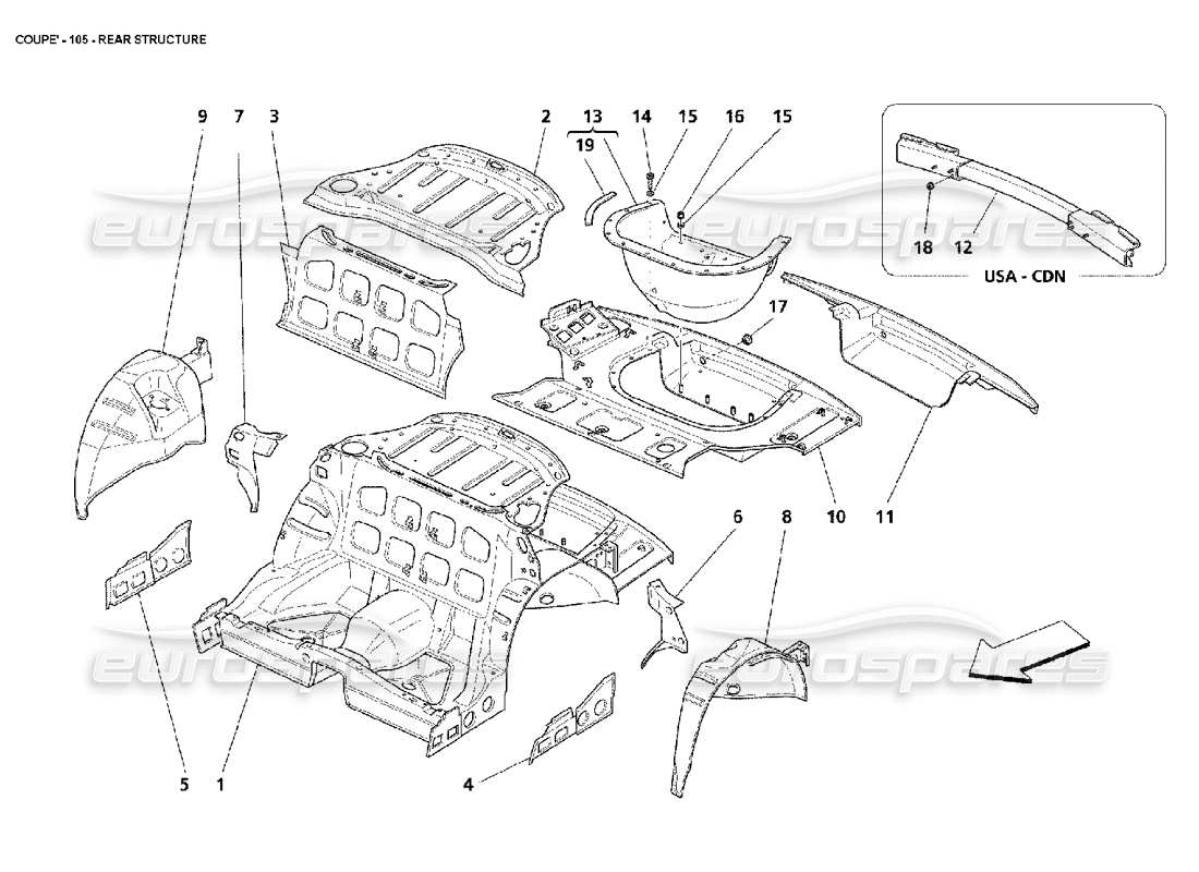 maserati 4200 coupe (2002) diagrama de piezas de la estructura trasera