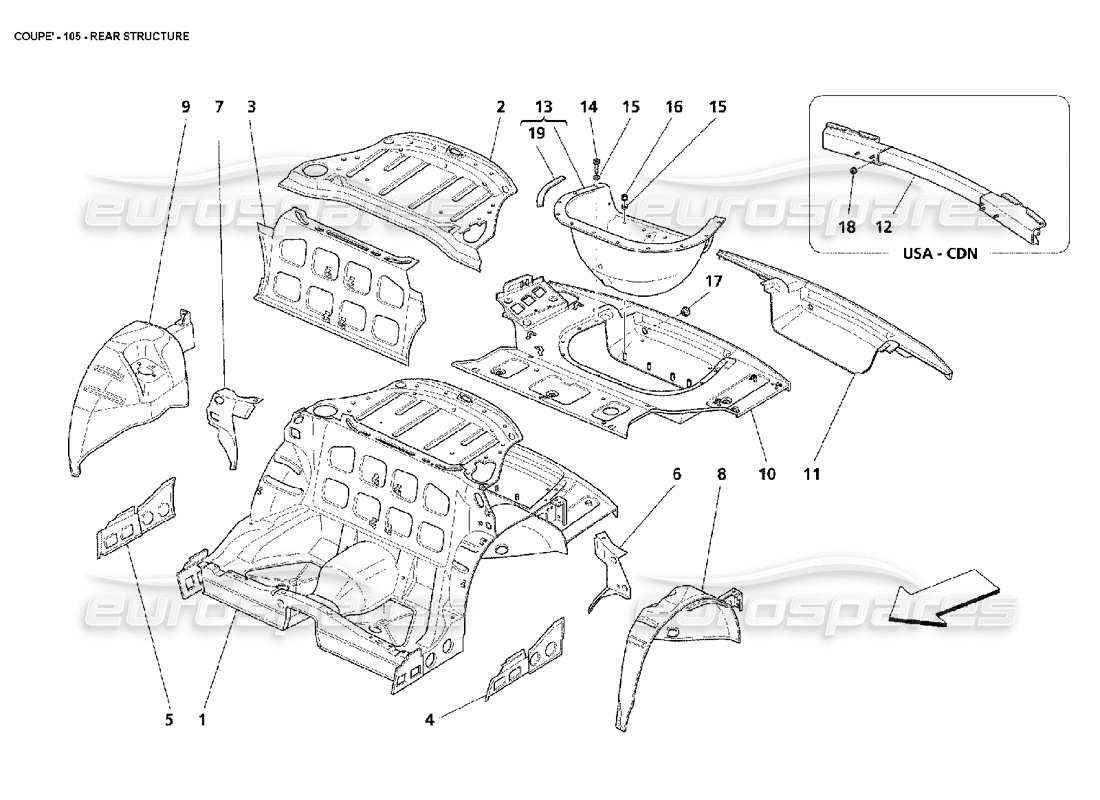 maserati 4200 coupe (2002) estructura trasera diagrama de piezas